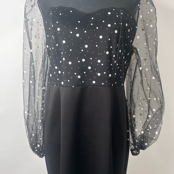 Formal Round Neck Long Sleeve Waist Trimming Mesh Fishtail Maxi Dress size L - Picture 10 of 16